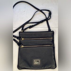 Dooney and Bourke midnight blue, triple zip, 8” x 8” crossbody leather purse